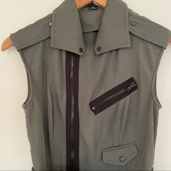 Alexander Wang Twill Olive Green Military Sheath Zipper Designer Dress 4 - Picture 3 of 11